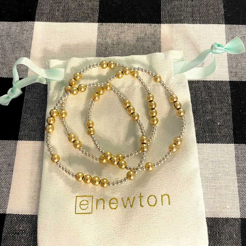 eNewton Sterling Silver and 14k Gold Stack of three bracelets